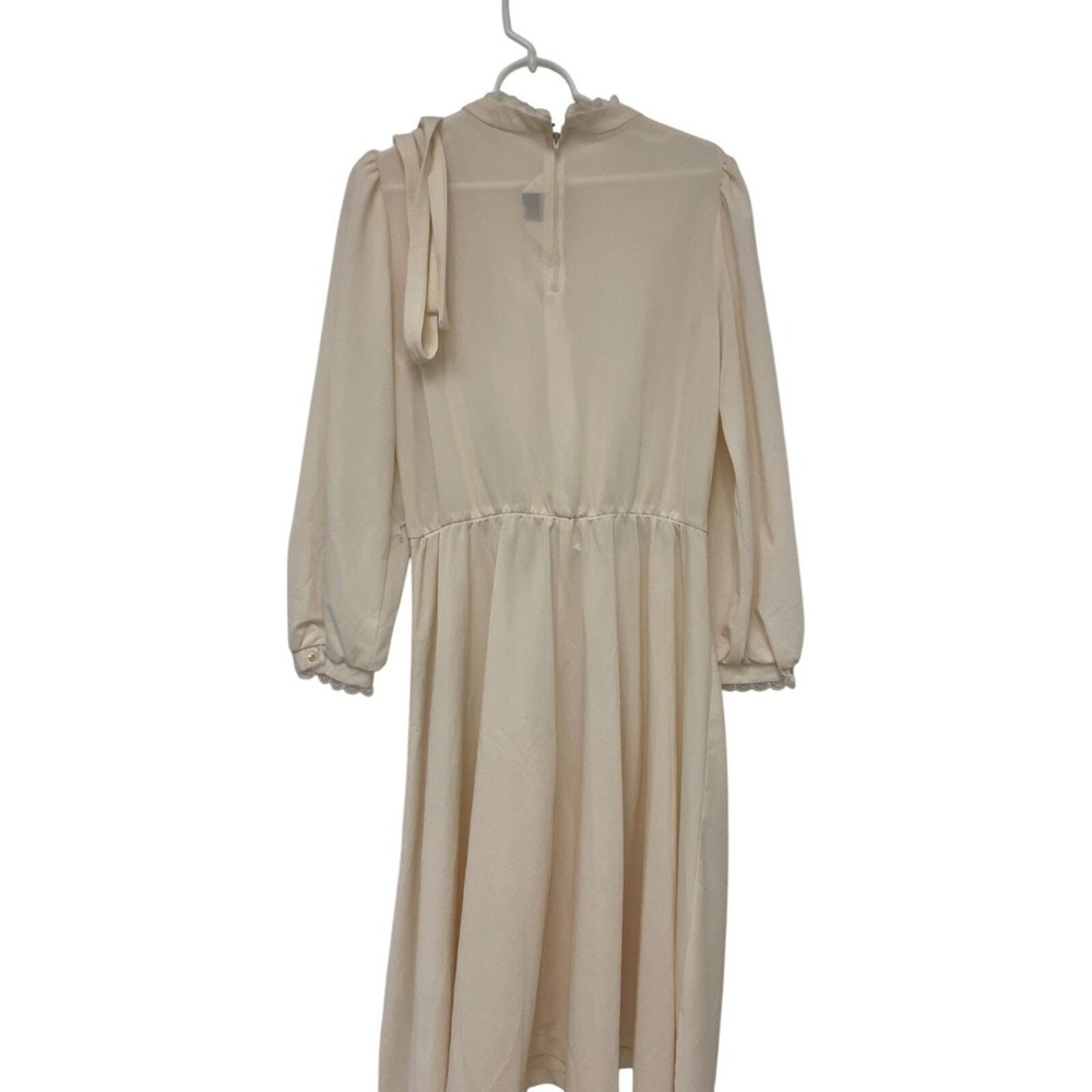 JC Penney Fashion Dress Womens Size Medium Ivory Ruffle Lace Pleated Long Sleeve - Picture 3 of 8
